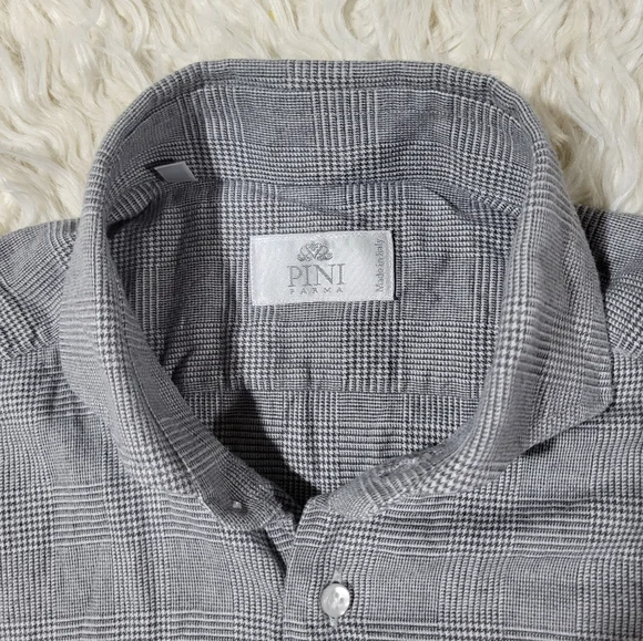 Pini Parma Classic Gray Linen Shirt Made In Italy Size 15 Neck - Picture 6 of 16